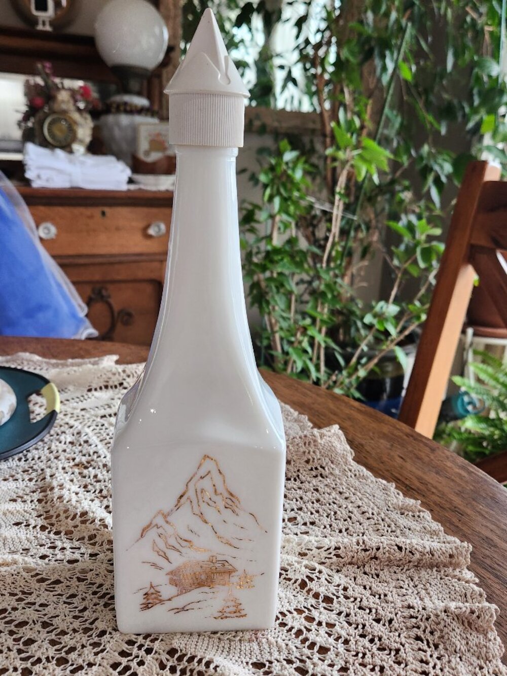 Vintage Cheri-Suisse White Milk Glass Liqueur Decanter
